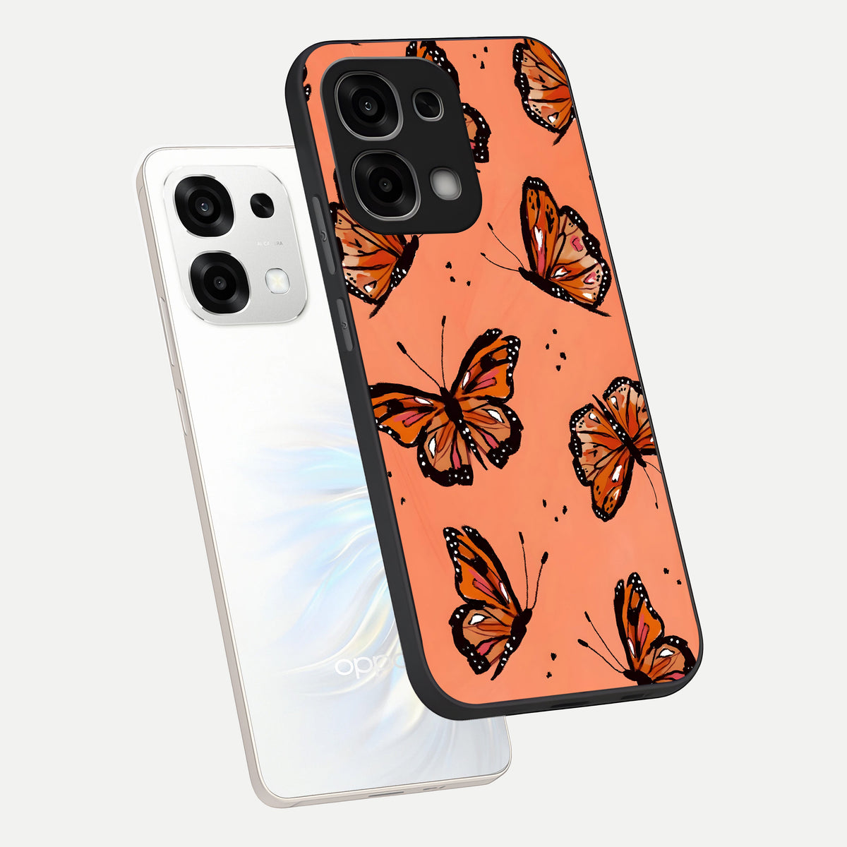  Coral Wing Butterfly phone case For Oppo F33 5G showing premium glass back cover with detailed artwork