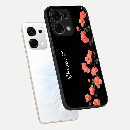  Crimson Bloom Grace Custom Name phone case For Oppo F33 5G showing premium glass back cover with detailed artwork