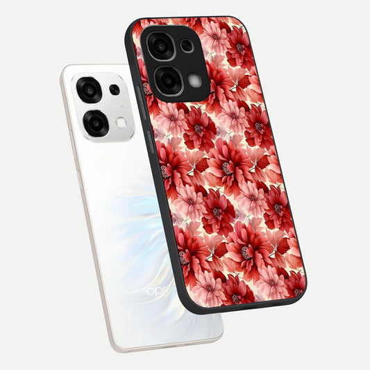  Crimson Love Petals phone case For Oppo F33 5G showing premium glass back cover with detailed artwork