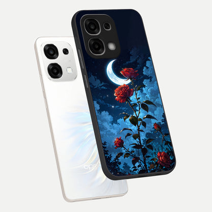  Crimson Rose Moon phone case For Oppo F33 5G showing premium glass back cover with detailed artwork