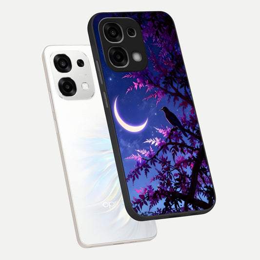  Crow And Moon Scenery phone case For Oppo F33 5G showing premium glass back cover with detailed artwork