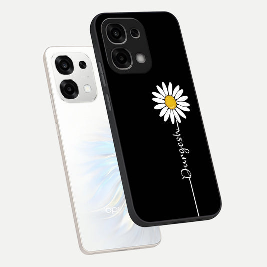  Custom Name White Flower phone case For Oppo F33 5G showing premium glass back cover with detailed artwork