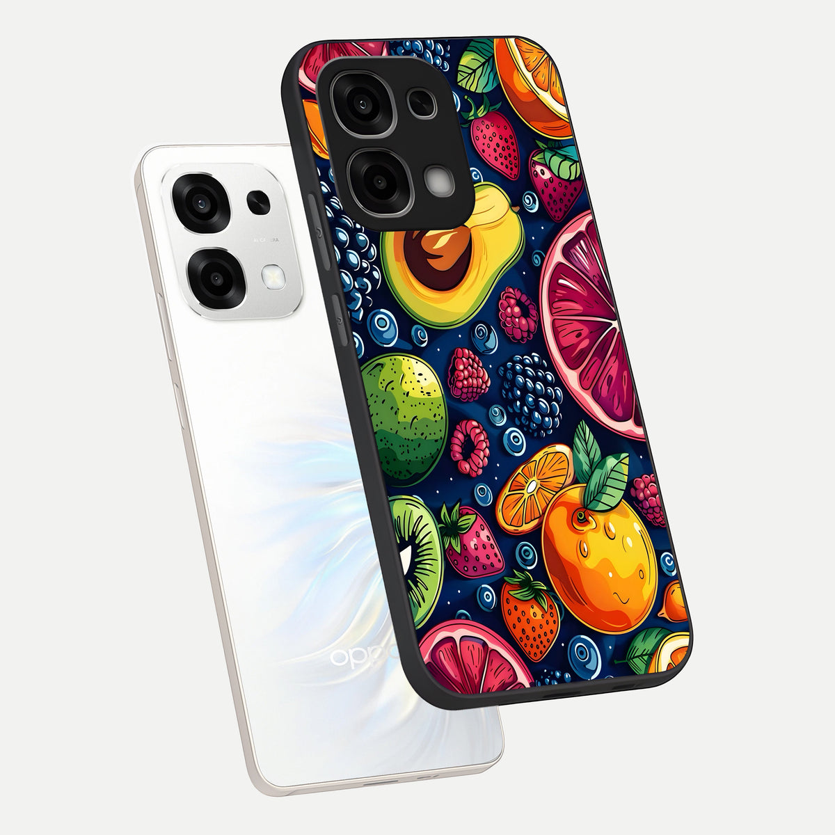  Cute Fruits Art phone case For Oppo F33 5G showing premium glass back cover with detailed artwork
