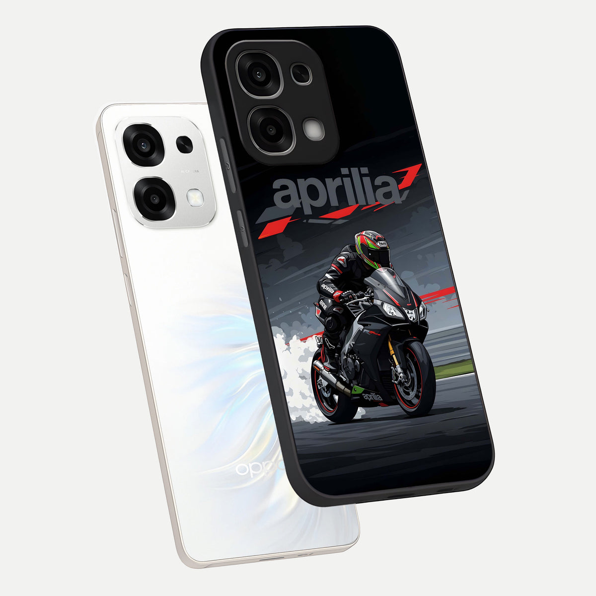  Dark Aprilla phone case For Oppo F33 5G showing premium glass back cover with detailed artwork