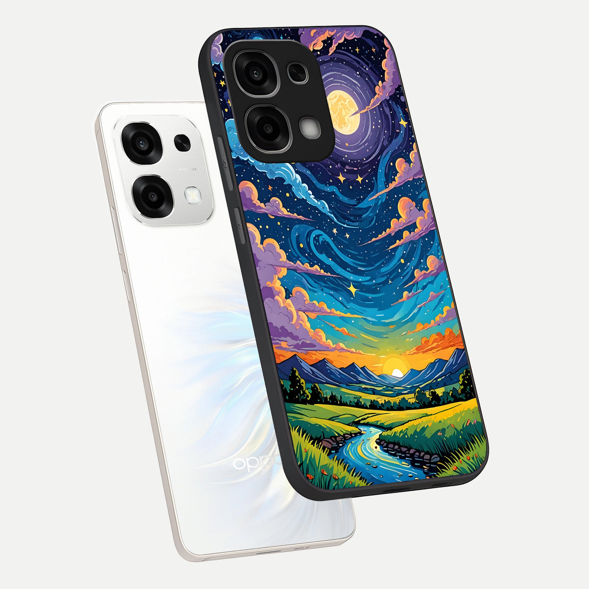  Dreamy Night Landscape phone case For Oppo F33 5G showing premium glass back cover with detailed artwork