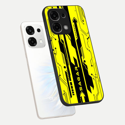  Electric Pulse CYBERPUNK Custom Name phone case For Oppo F33 5G showing premium glass back cover with detailed artwork