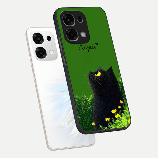  Emerald Cat Custom Name phone case For Oppo F33 5G showing premium glass back cover with detailed artwork