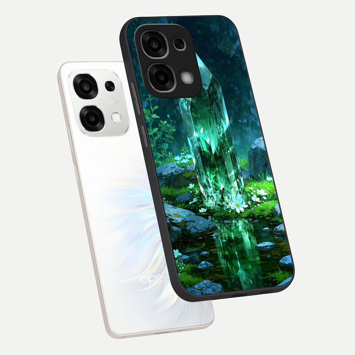  Emerald Light Crystal phone case For Oppo F33 5G showing premium glass back cover with detailed artwork