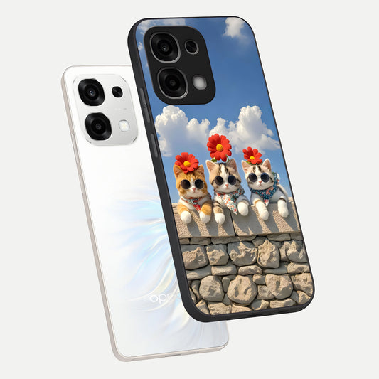  Floral Kitty Squad phone case For Oppo F33 5G showing premium glass back cover with detailed artwork