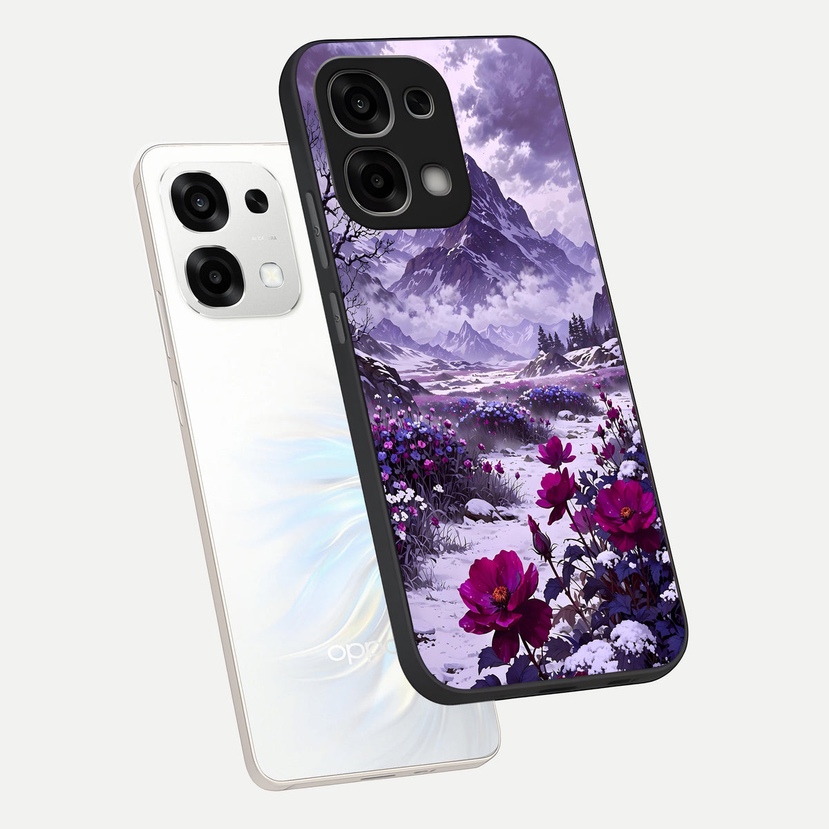  Flower Mountain View phone case For Oppo F33 5G showing premium glass back cover with detailed artwork
