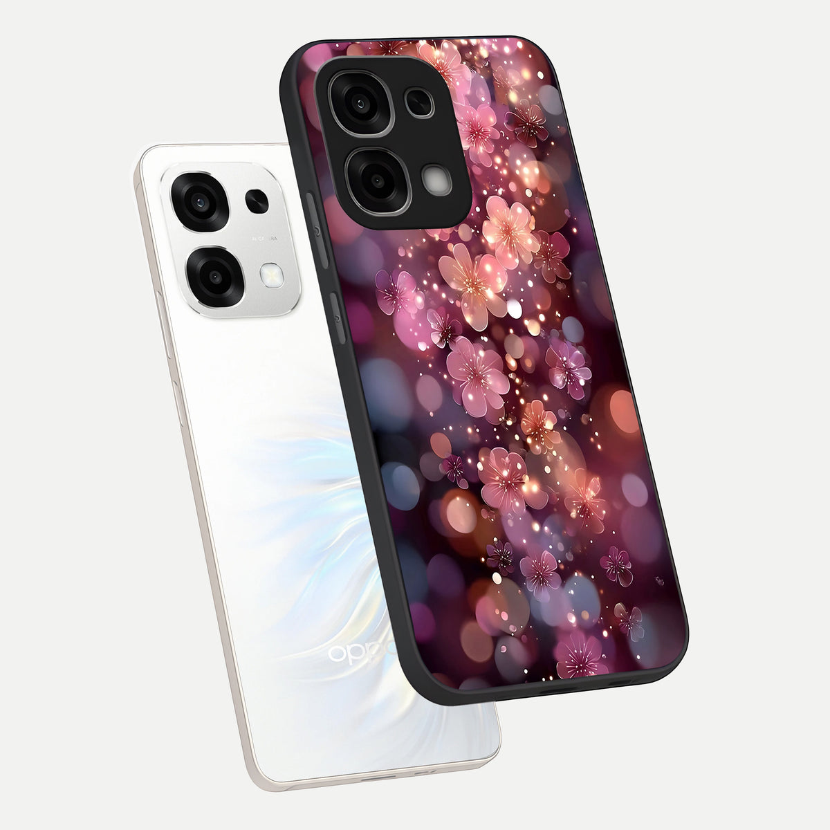  Glowing Petal Bliss phone case For Oppo F33 5G showing premium glass back cover with detailed artwork