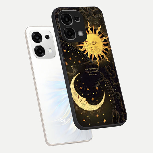  Golden Lunar Love phone case For Oppo F33 5G showing premium glass back cover with detailed artwork
