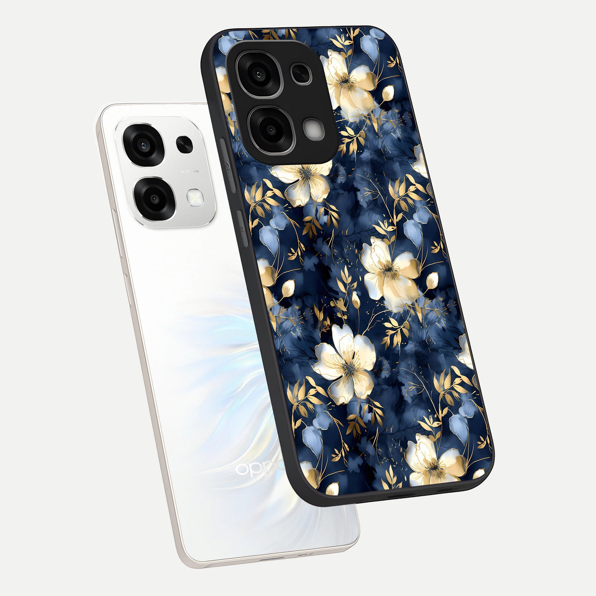  Golden Midnight Bloom phone case For Oppo F33 5G showing premium glass back cover with detailed artwork