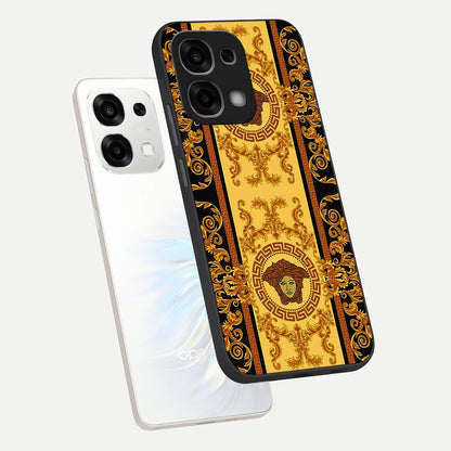  Golden Royal Heritage phone case For Oppo F33 5G showing premium glass back cover with detailed artwork