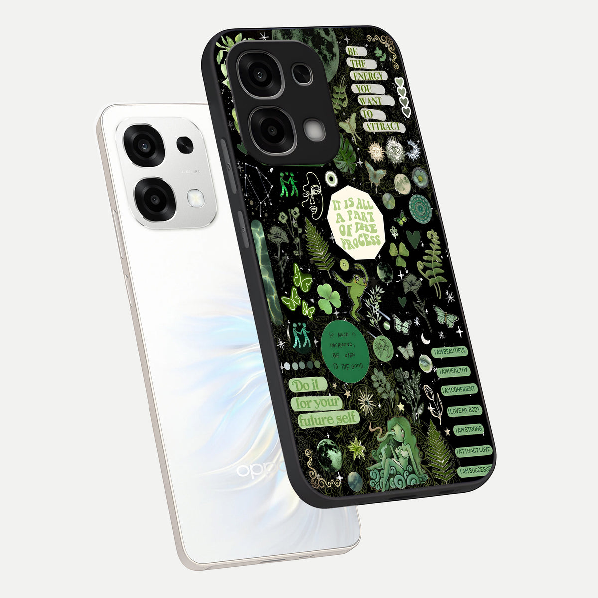  Green Mandala Pattern phone case For Oppo F33 5G showing premium glass back cover with detailed artwork