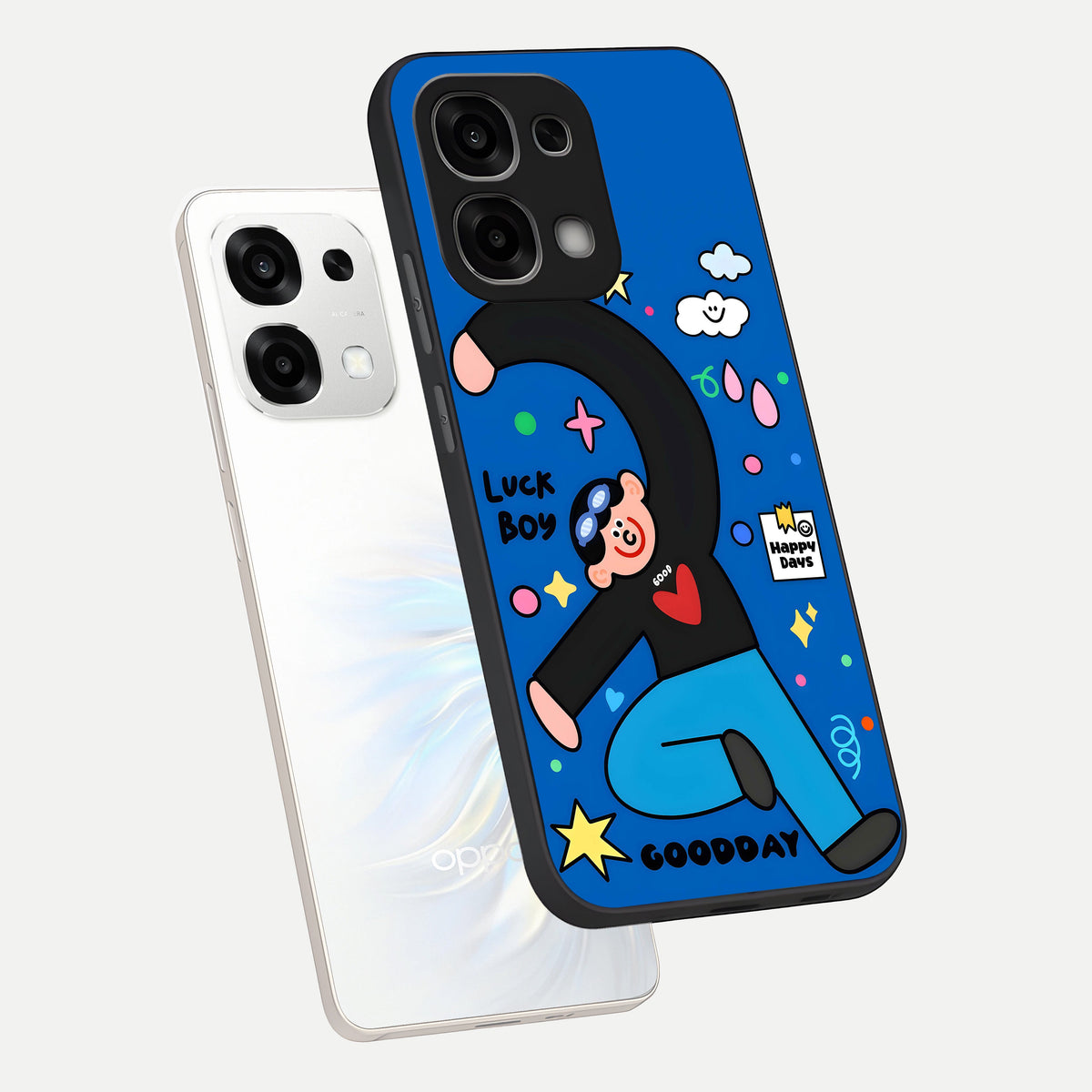  Happy Luck Vibe phone case For Oppo F33 5G showing premium glass back cover with detailed artwork