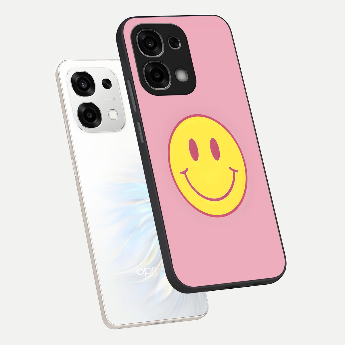  Happy Pink Mood phone case For Oppo F33 5G showing premium glass back cover with detailed artwork