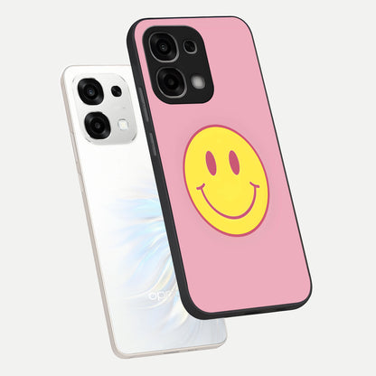  Happy Pink Mood phone case For Oppo F33 5G showing premium glass back cover with detailed artwork