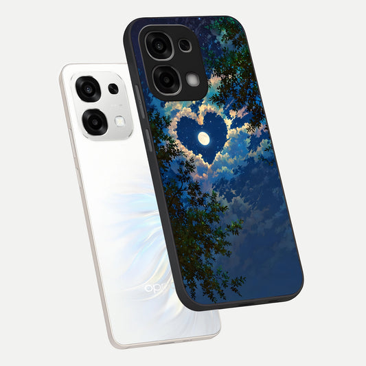  Heart With Moon Sky phone case For Oppo F33 5G showing premium glass back cover with detailed artwork