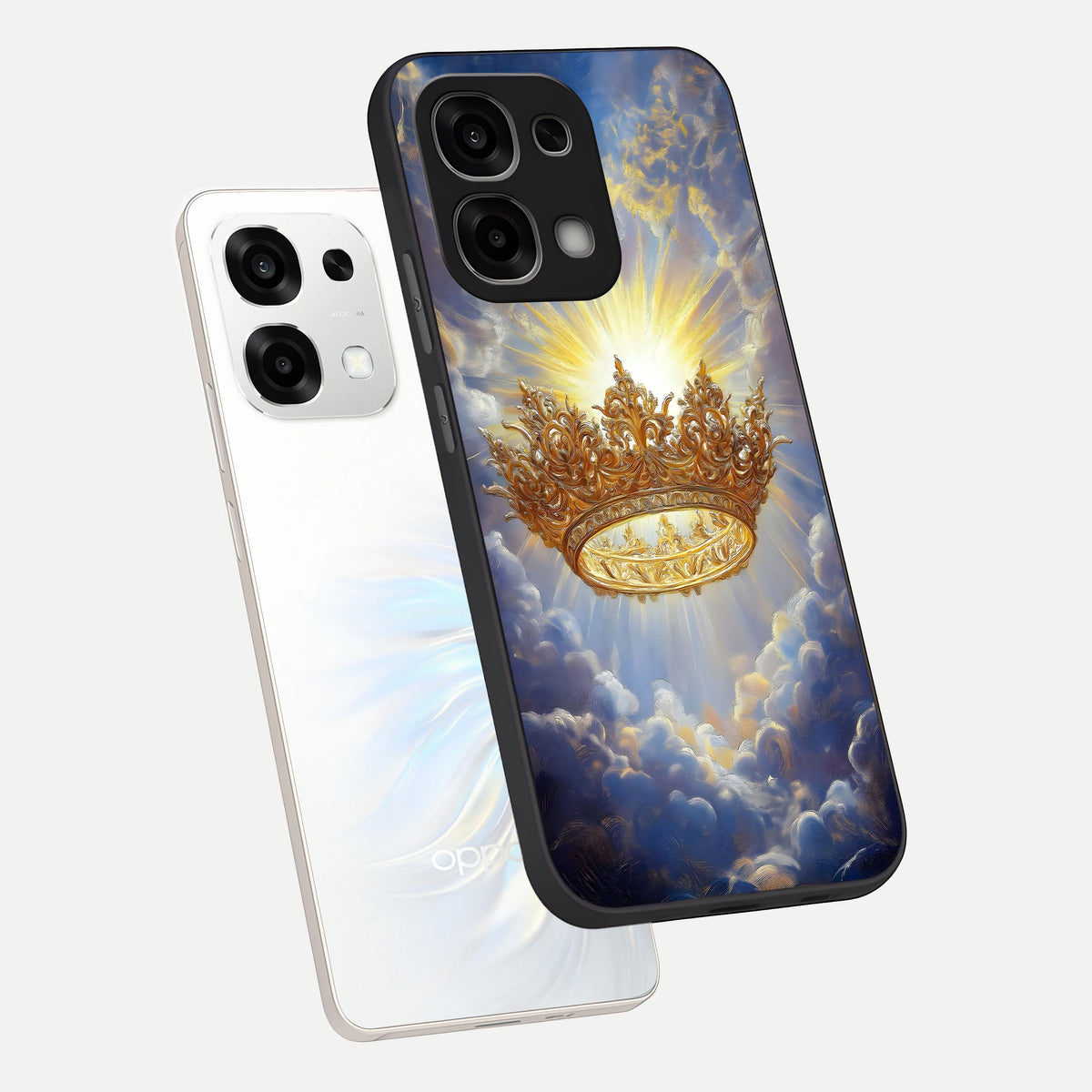  Heavenly Crown Light phone case For Oppo F33 5G showing premium glass back cover with detailed artwork