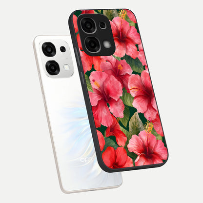  Hibiscus Pattern phone case For Oppo F33 5G showing premium glass back cover with detailed artwork