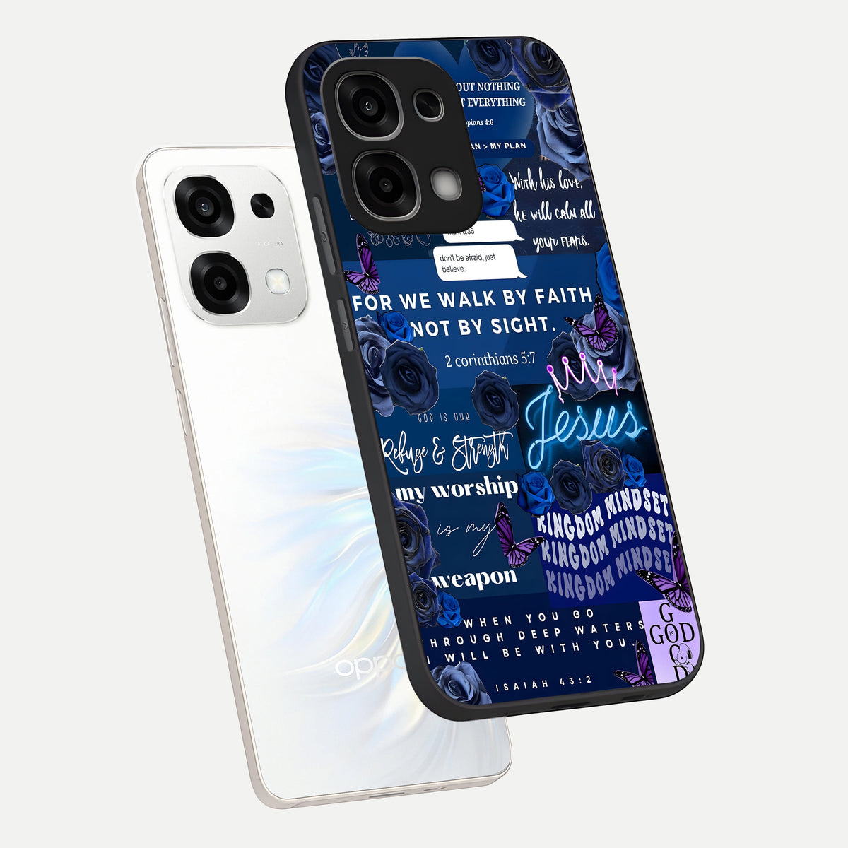  Kingdom Faith Glow phone case For Oppo F33 5G showing premium glass back cover with detailed artwork