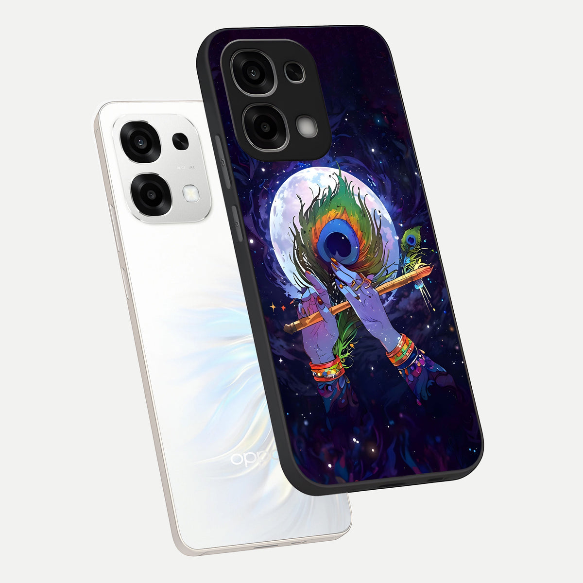  Krishna Hands Art phone case For Oppo F33 5G showing premium glass back cover with detailed artwork