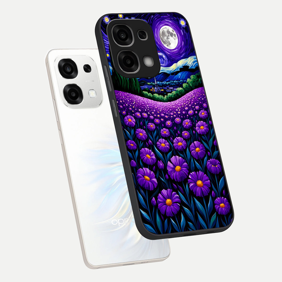  Lavender Moon Field phone case For Oppo F33 5G showing premium glass back cover with detailed artwork