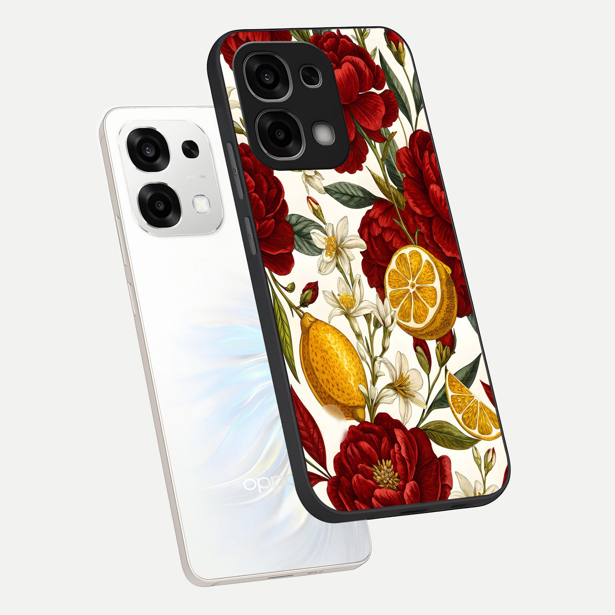  Lemon Rose Charm phone case For Oppo F33 5G showing premium glass back cover with detailed artwork