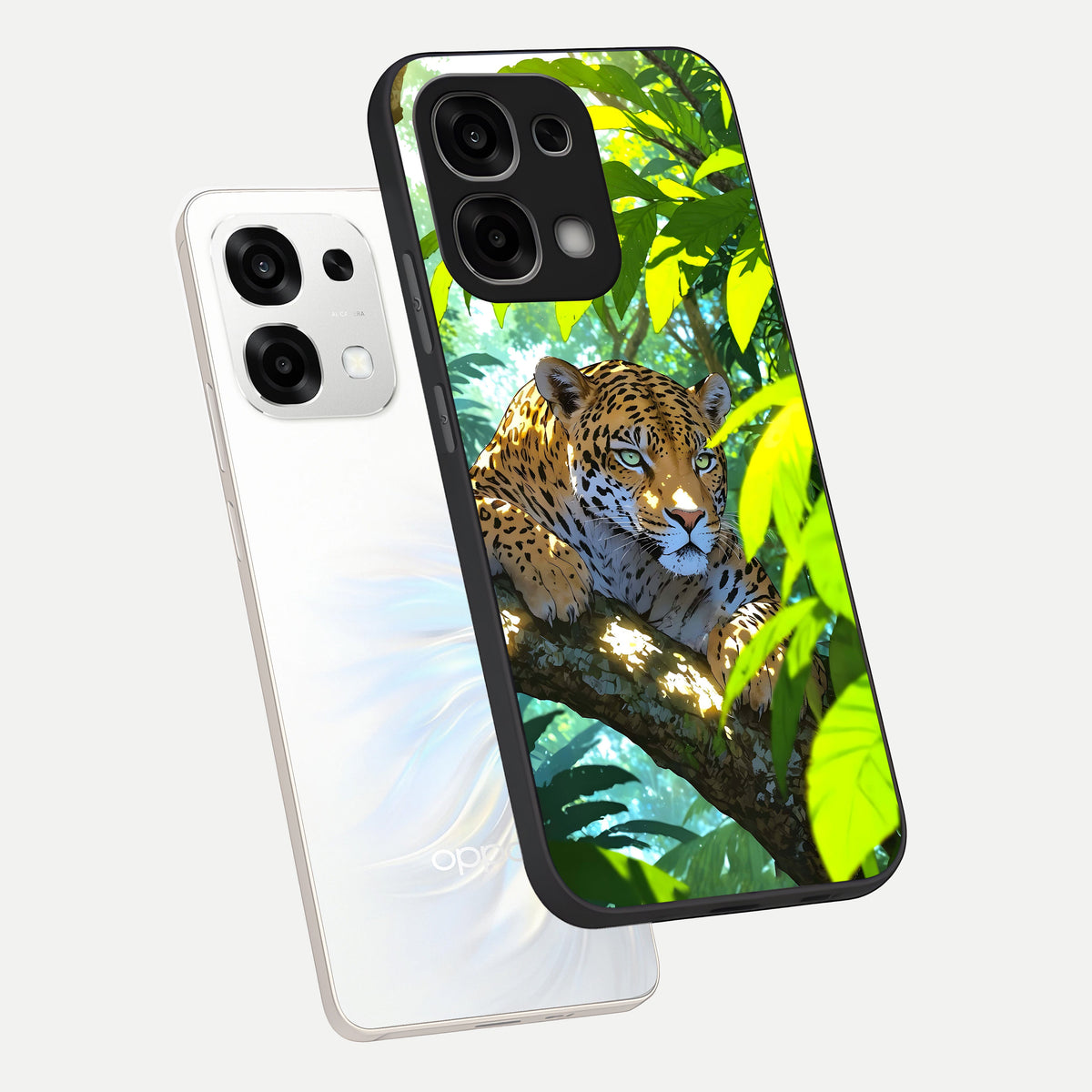  Leopard in Jungle phone case For Oppo F33 5G showing premium glass back cover with detailed artwork