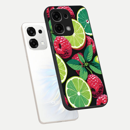  Lime and Raspberry Pattern phone case For Oppo F33 5G showing premium glass back cover with detailed artwork