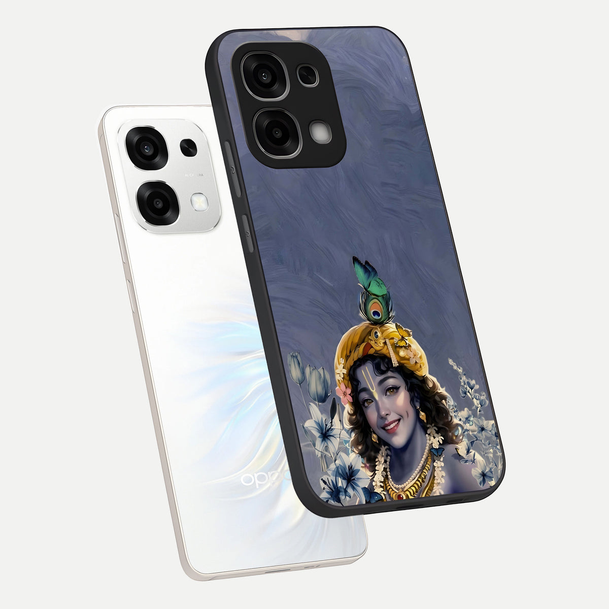  Lord Krishna phone case For Oppo F33 5G showing premium glass back cover with detailed artwork