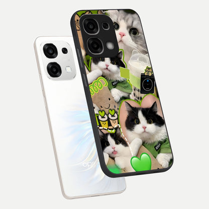  Matcha Cats Mood phone case For Oppo F33 5G showing premium glass back cover with detailed artwork