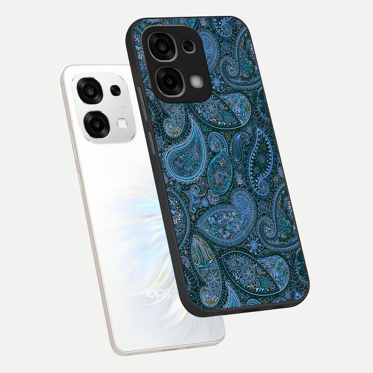  Midnight Paisley Glow phone case For Oppo F33 5G showing premium glass back cover with detailed artwork