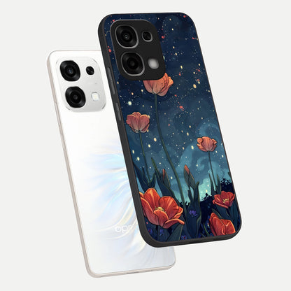  Midnight Tulip Glow phone case For Oppo F33 5G showing premium glass back cover with detailed artwork