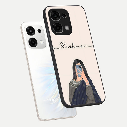  Mirror Mood Muse With Custom Name phone case For Oppo F33 5G showing premium glass back cover with detailed artwork