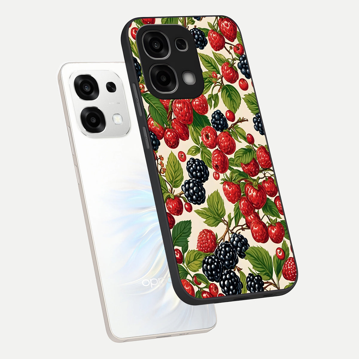  Mixed Berry Collage phone case For Oppo F33 5G showing premium glass back cover with detailed artwork