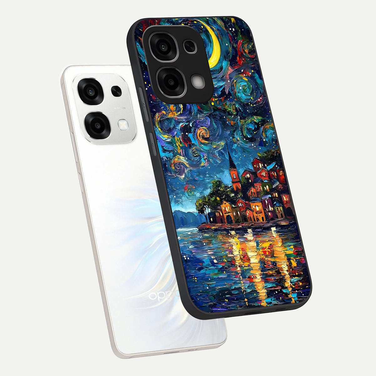  Moonlight Harbor Glow phone case For Oppo F33 5G showing premium glass back cover with detailed artwork