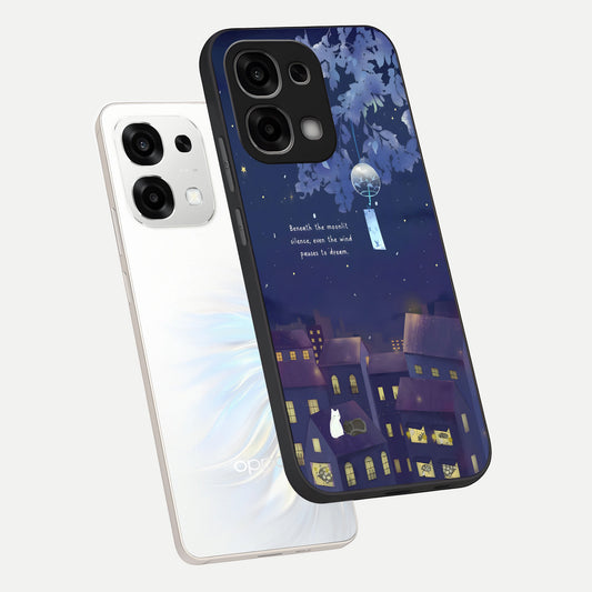  Moonlit Cat Silence phone case For Oppo F33 5G showing premium glass back cover with detailed artwork