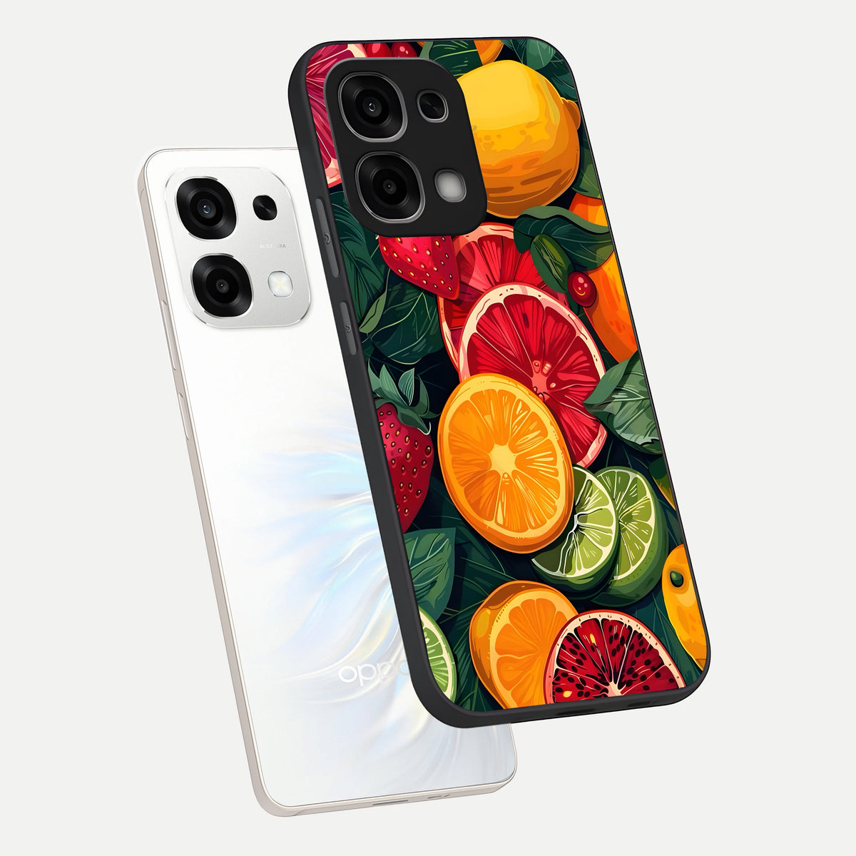  Multiple Fruits phone case For Oppo F33 5G showing premium glass back cover with detailed artwork