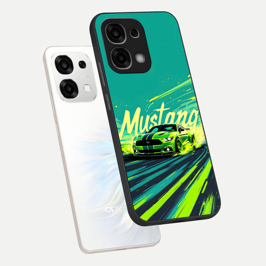  Mustang Bang phone case For Oppo F33 5G showing premium glass back cover with detailed artwork