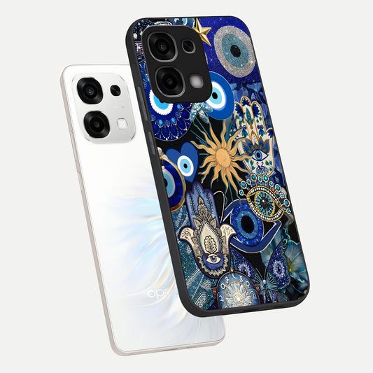  Mystic Blue Evil Eye phone case For Oppo F33 5G showing premium glass back cover with detailed artwork