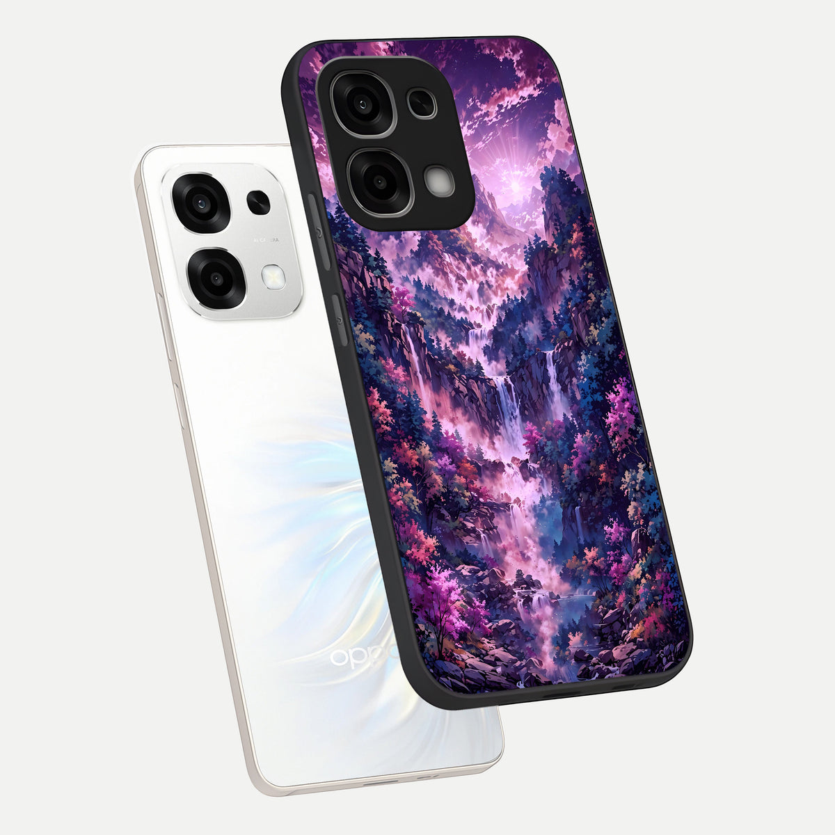  Mystic Cascade Peaks phone case For Oppo F33 5G showing premium glass back cover with detailed artwork