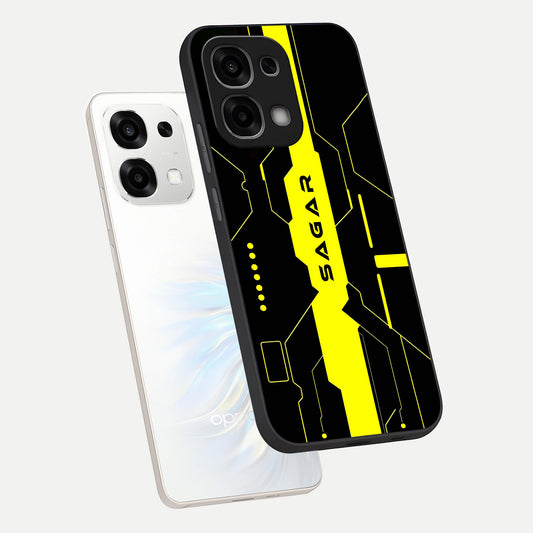  Neon CYBERPUNK Custom Name phone case For Oppo F33 5G showing premium glass back cover with detailed artwork