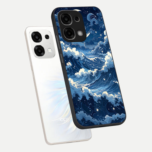  Ocean Moon Waves phone case For Oppo F33 5G showing premium glass back cover with detailed artwork