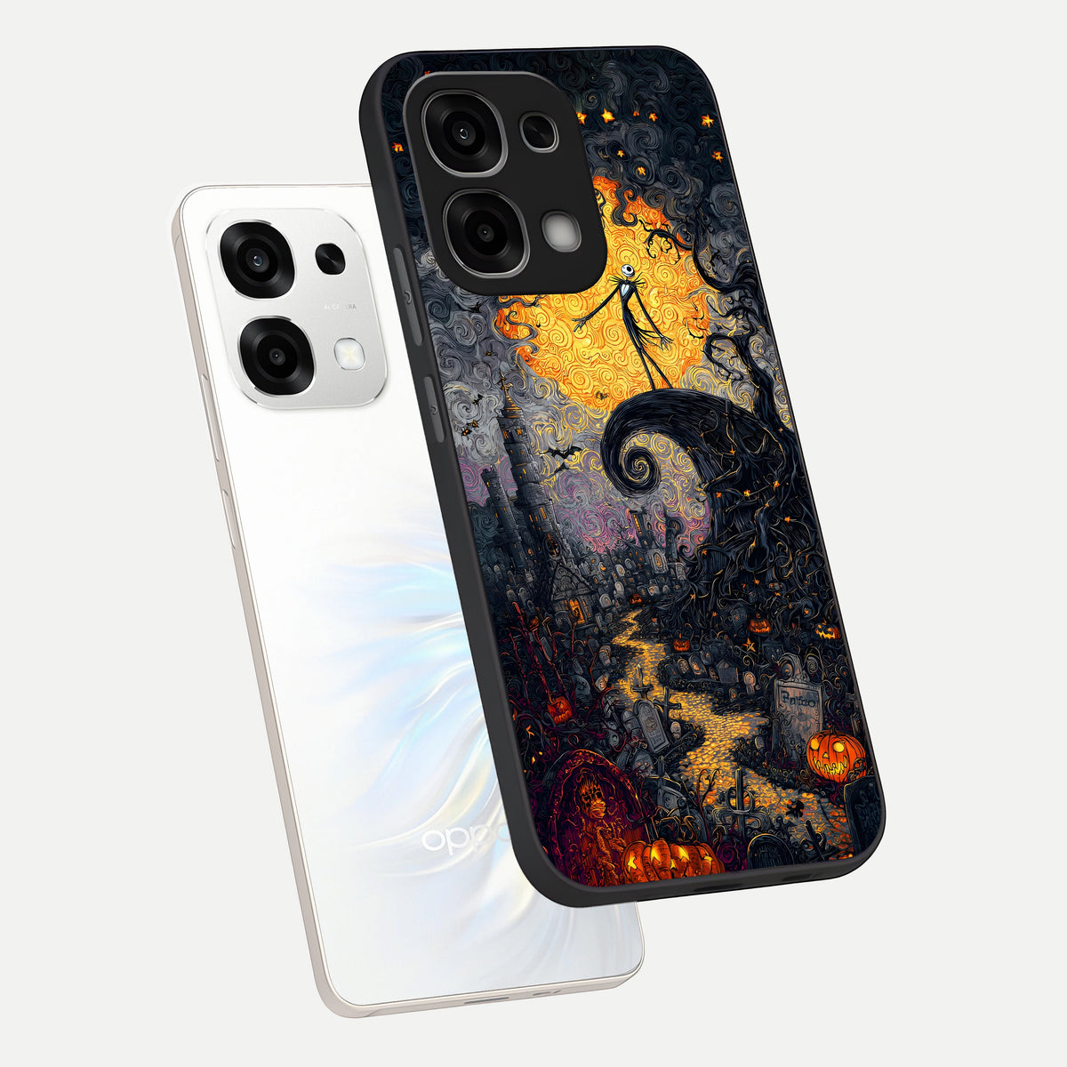  Pumpkin Moon Night phone case For Oppo F33 5G showing premium glass back cover with detailed artwork