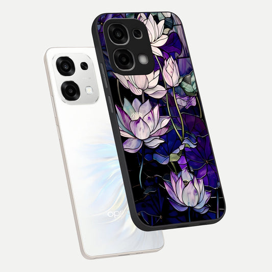  Purple Lotus Pattern phone case For Oppo F33 5G showing premium glass back cover with detailed artwork