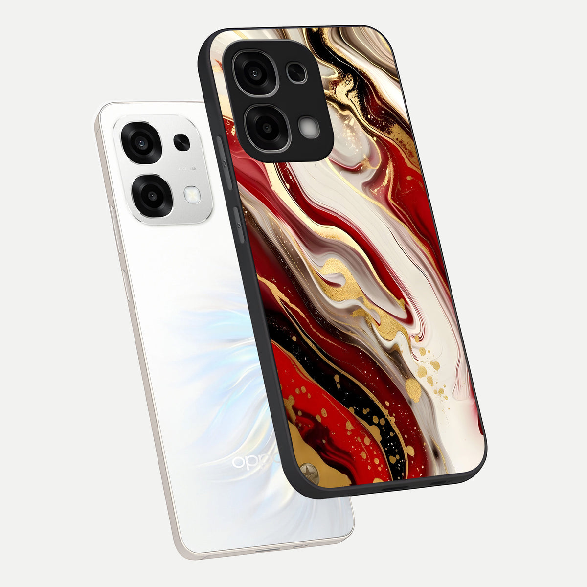  Red And White Marble phone case For Oppo F33 5G showing premium glass back cover with detailed artwork