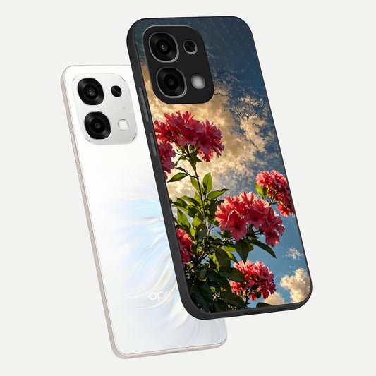  Red Bloom Skies phone case For Oppo F33 5G showing premium glass back cover with detailed artwork
