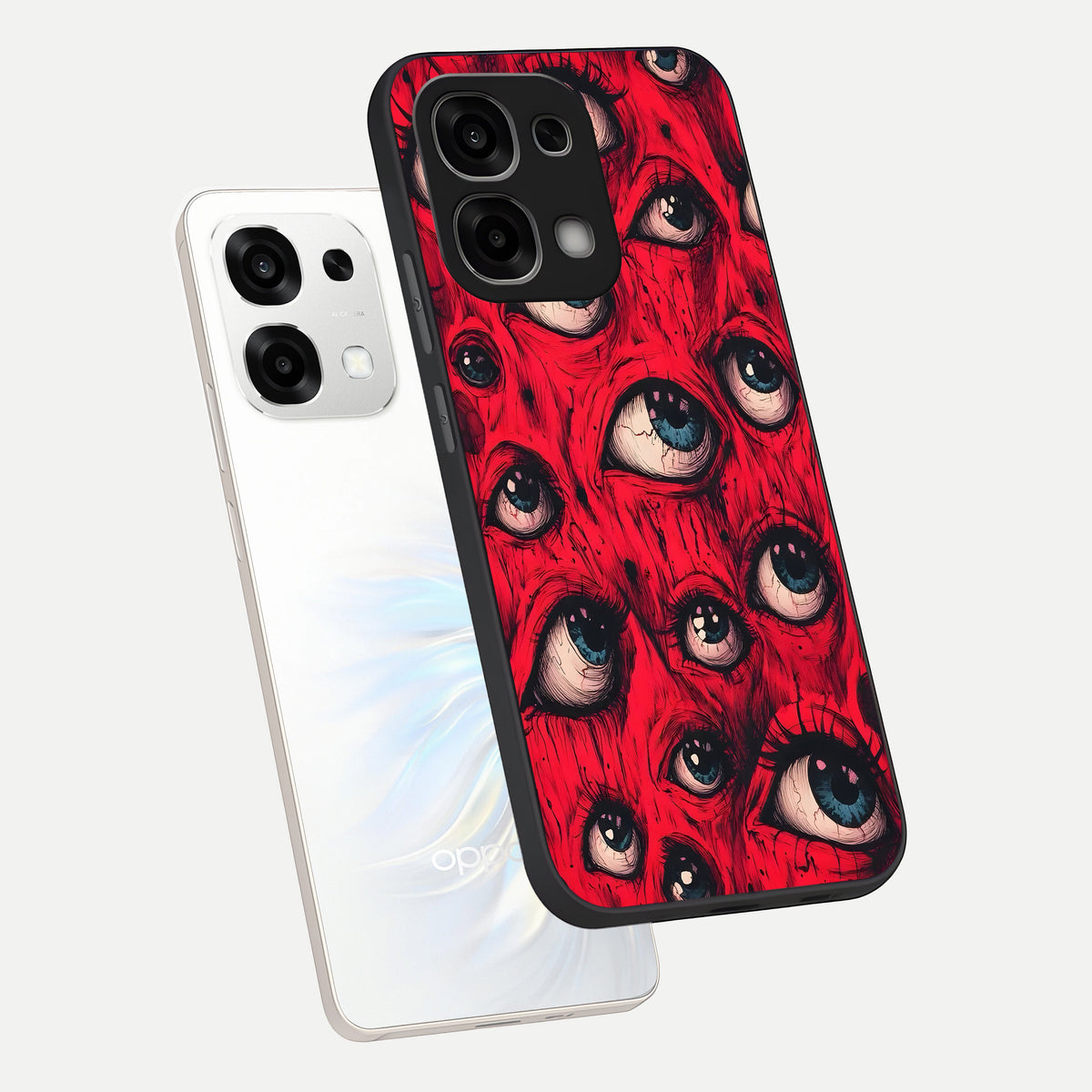  Red Eyes Pattern phone case For Oppo F33 5G showing premium glass back cover with detailed artwork